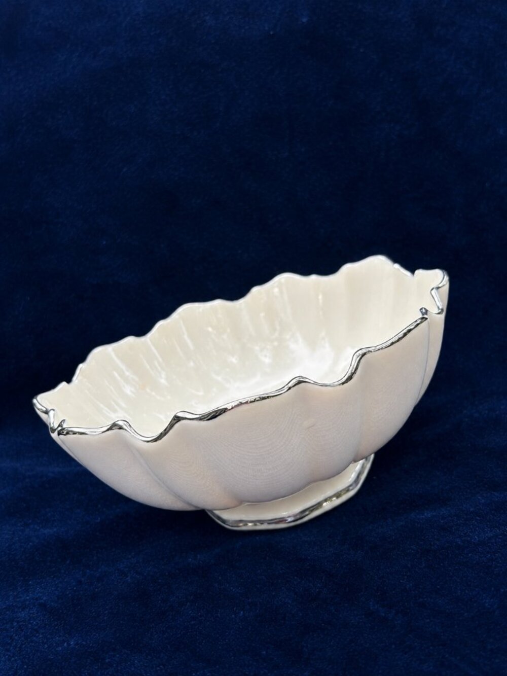 Vintage Lenox Scalloped Silver Trim Serving Bowl Ivory Fine China USA